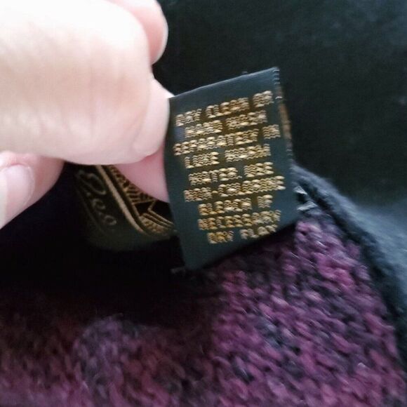 Eddie Bauer Wool Blend Cardigan Sweater L Purple Black Fleece Shawl Collar Vtg - Picture 5 of 5